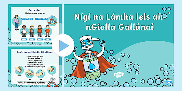 Super Soap's Handwashing Story PowerPoint Gaeilge - Twinkl