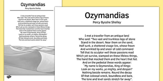 Ozymandias By Percy Bysshe Shelley Poem Twinkl 4253