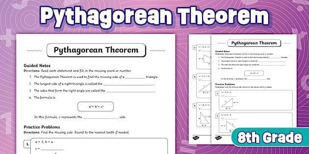 Eighth Grade Math Basic Skills Pythagorean Theorem Practice Worksheet