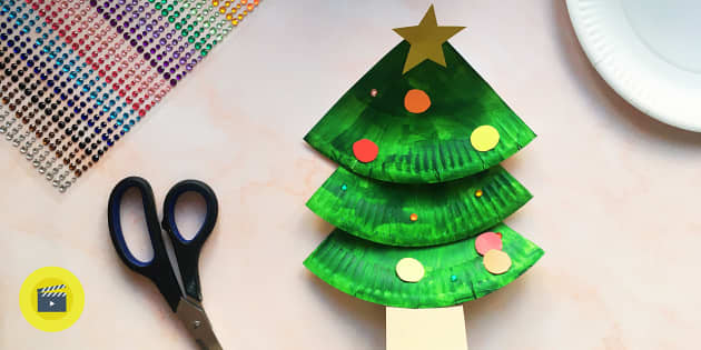 Easy Paper Plate Christmas Tree Craft [Free Template]