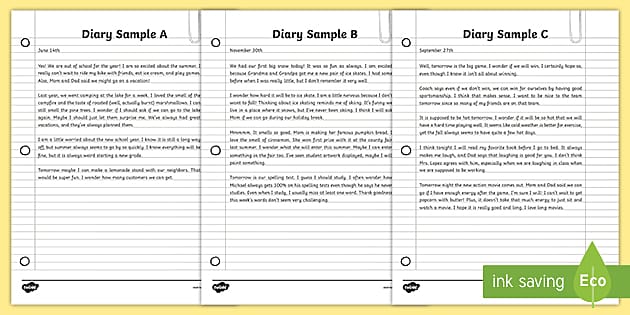 short diary entry examples