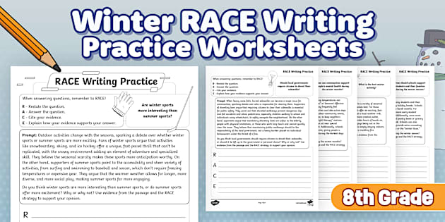 Eighth Grade Winter RACE Writing Practice Worksheets