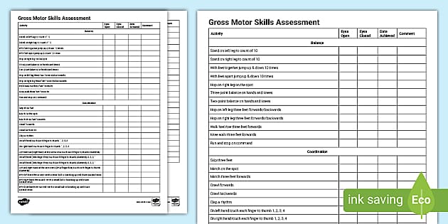 Gross Motor Skills Assessment (teacher made)