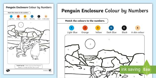 FREE! - Penguin Enclosure Colour by Number Activity - Twinkl