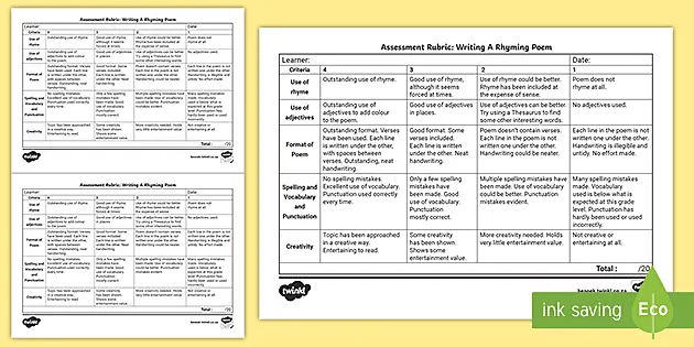 Poetry Assessment Rubric Primary Resources (Teacher-Made), 48% OFF