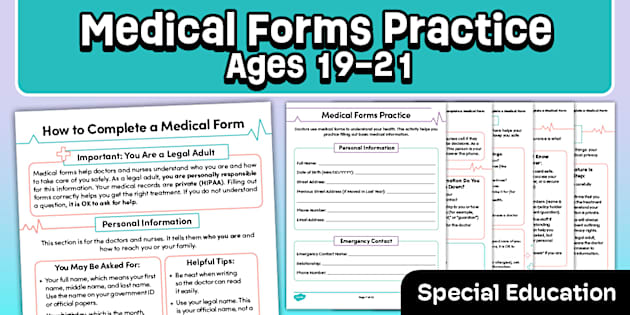 Medical Forms Practice: Transition for Special Education| Ages 19–21