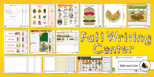 Kindergarten Fall Literacy Writing Center Activity Pack