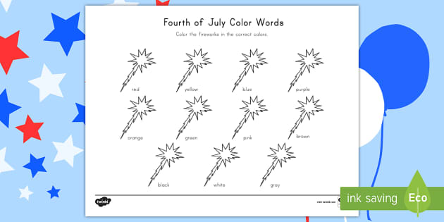 4th of July Color Words - Independence Day (teacher made)