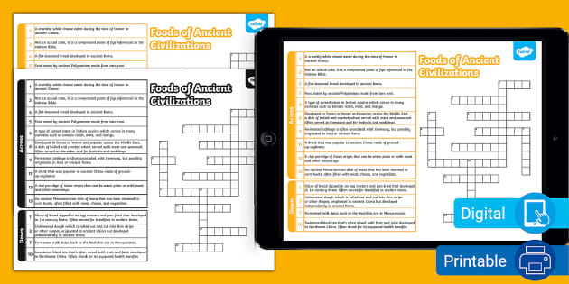 Foods of Ancient Civilizations Crossword for 6th 8th Grade