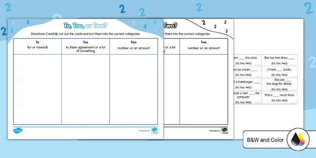 Twosday: To, Two, or Too? Word Sort Activity (Teacher-Made)