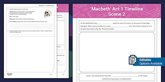 Macbeth Act 1 Scene 2 Timeline Activity Sheet (teacher made)