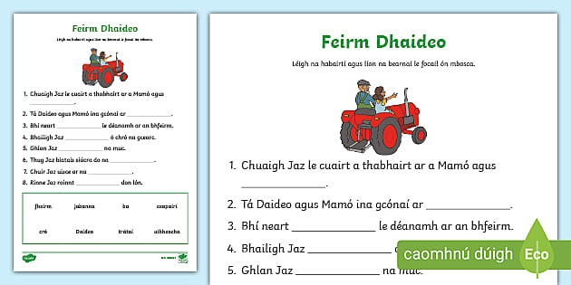 Grandad S Farm Fill In The Blanks Worksheet Gaeilge