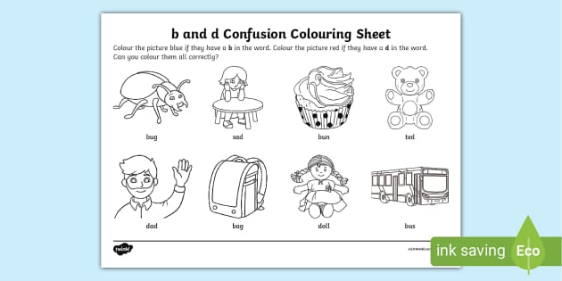 B And D Confusion Colouring Sheet (Lehrer Gemacht) - Twinkl