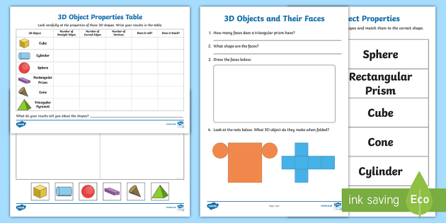 maths worksheet geometry 3d shapes activity sheets