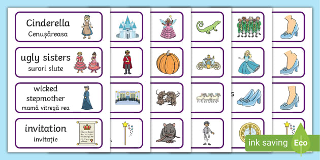 Cinderella Word Cards Romanian Translation (teacher made)