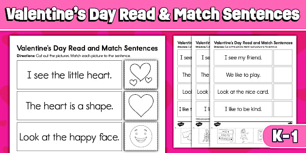 Valentine's Day Read and Match Sentences Cut and Paste