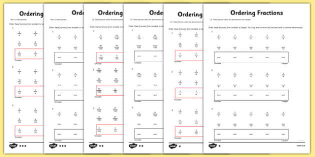 fraction worksheets grade 5 ordering fractions
