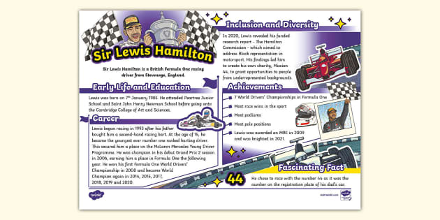 KS2 Sir Lewis Hamilton Fact File - History - Twinkl