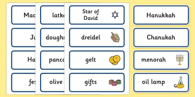 Hanukkah Word Cards - ESL Hanukkah Vocabulary (teacher made)