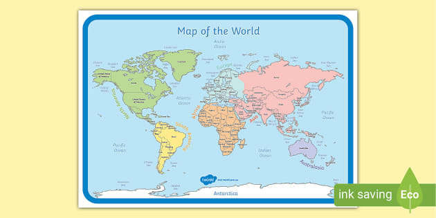 printable a4 map of the world map display teacher made