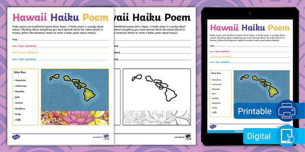 Hawaii Haiku Poem Activity for 3rd-5th Grade - Twinkl