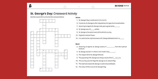 St. George's Day: Crossword Activity | Festivals and Events