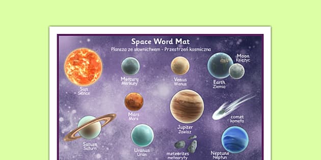 Space Word Mat Detailed Images Polish Translation - Twinkl