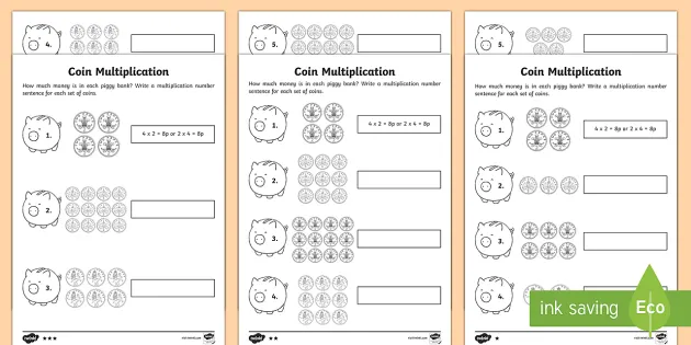 year 2 maths coin multiplication homework worksheet worksheet