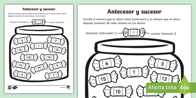 Guía de trabajo: Antecesor y sucesor - Guía Matemáticas