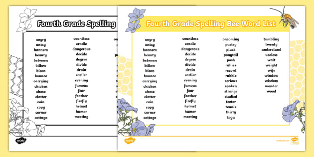 fourth grade spelling bee words
