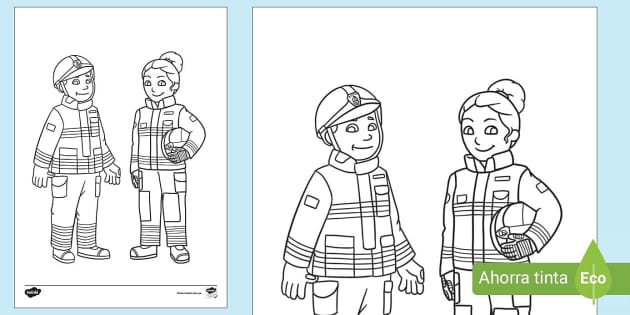 Recurso educativo: dibujo de bomberos para colorear - Twinkl