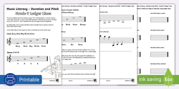 Ledger Lines Worksheet Music Literacy Grade 9 Twinkl