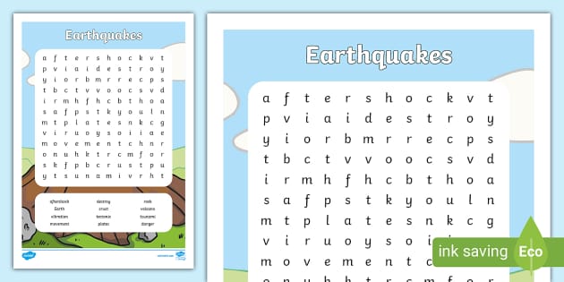 Earthquake Word Search - KS1 - Geography - Natural Disaster