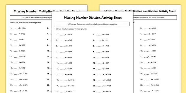 Year 5 Missing Number Multiplication & Division Worksheets