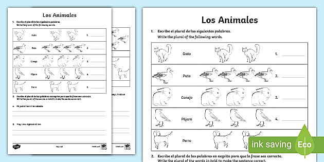 Animals in Spanish Worksheet (teacher made) - Twinkl