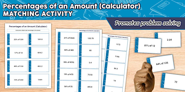 Percentages of an Amount (Calculator) Matching Activity