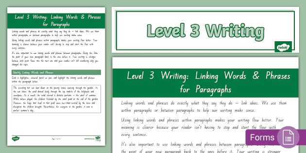 Linking　Worksheet　Words　for　Phrases　Paragraphs　Level　3: