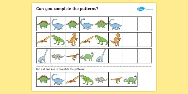 Dinosaur Complete the Pattern Worksheet / Worksheet - dinosaurs, patterns