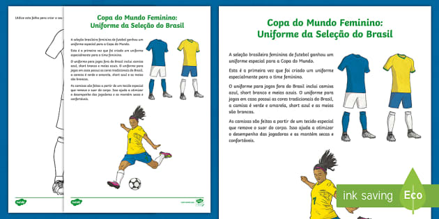 Copa do Mundo Feminino Uniforme do Brasil Folha de atividades