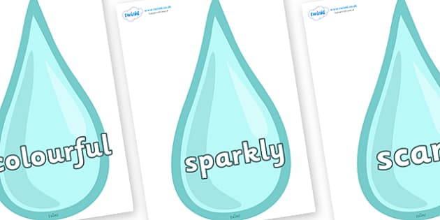 FREE! - Wow Words on Water Drops (Teacher-Made) - Twinkl