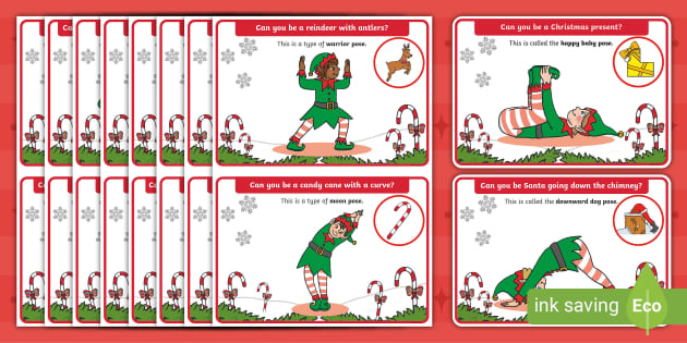 A Pack Elf Yoga Cards, Twinkl, Christmas, P.E.