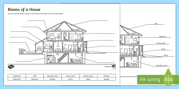 ROOMS OF THE HOUSE, LABELLING WORKSHEET