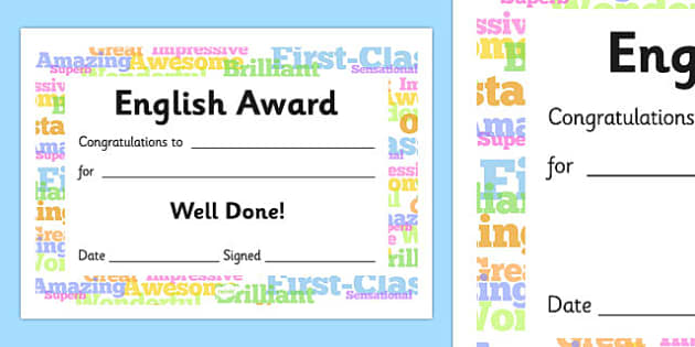 FREE! - English Award Certificate (teacher made)