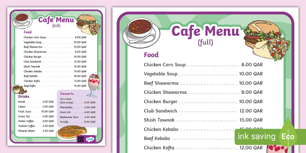 Café Menu Qatar (Full) (teacher made) - Twinkl