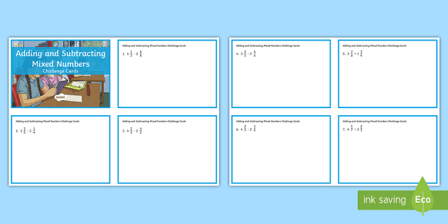 Year 6 Adding And Subtracting Mixed Numbers Challenge Cards