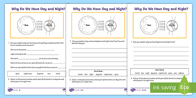 Day And Night Cycle Differentiated Worksheets | Twinkl