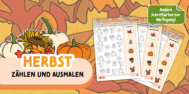* NEW * Herbst - Zählen und Ausmalen Arbeitsblatt - Twinkl