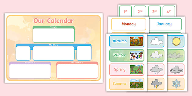 EYFS Watercolour-Themed Daily Calendar and Weather Chart