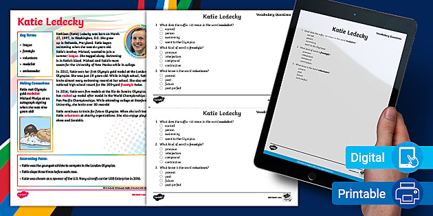 4th Grade Katie Ledecky Comprehension Activity | Twinkl USA