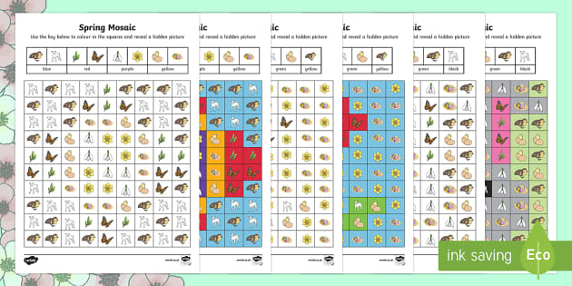 Spring Mosaic Images Worksheet / Worksheets - Twinkl